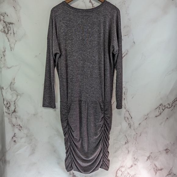 Athleta Dress Womens Medium Brown Mini Taupe Long Sleeve Scoop Ruched - Picture 5 of 11